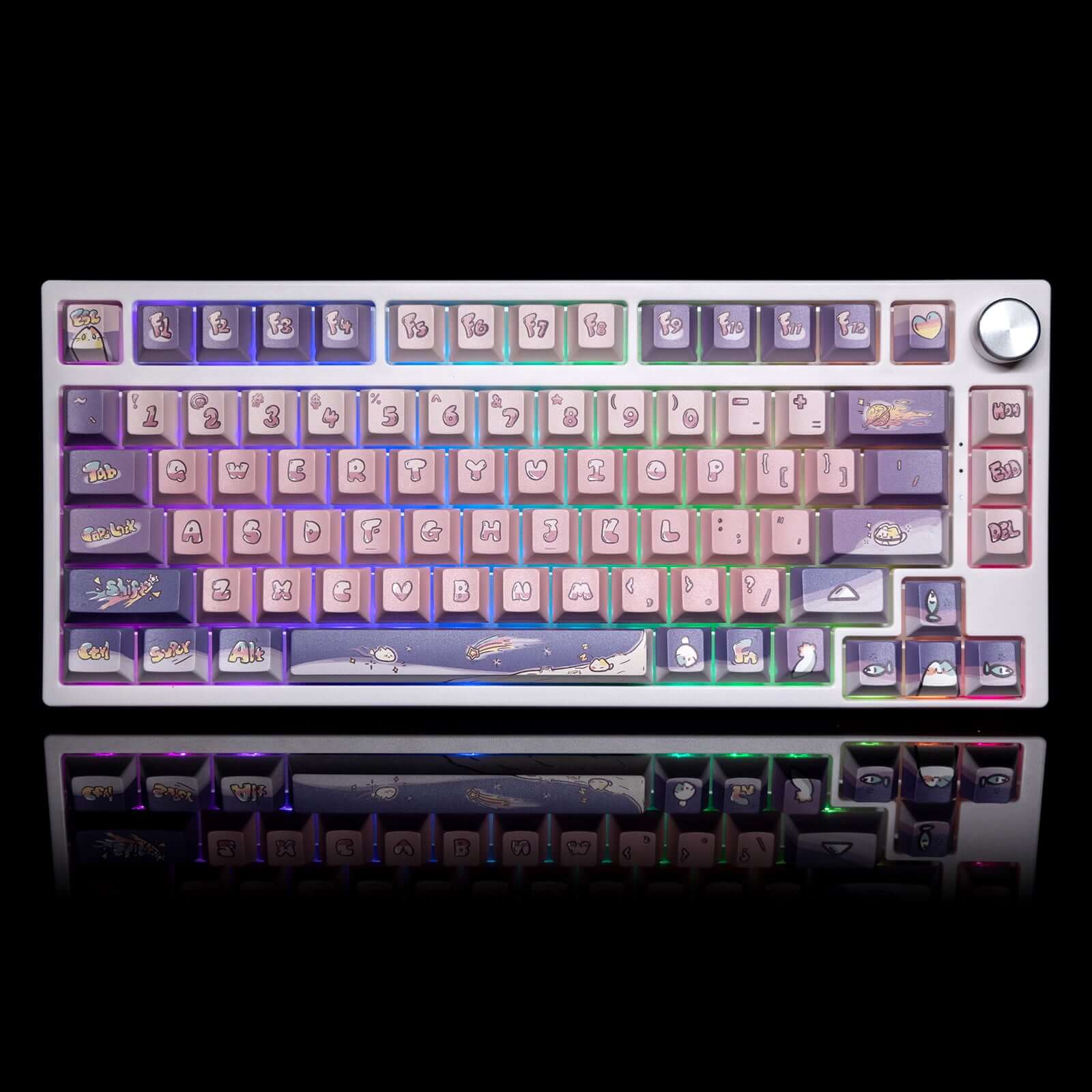 Gamakay 140 Keys Purple & Pink Space Cat Theme Keycaps Set - Image 2