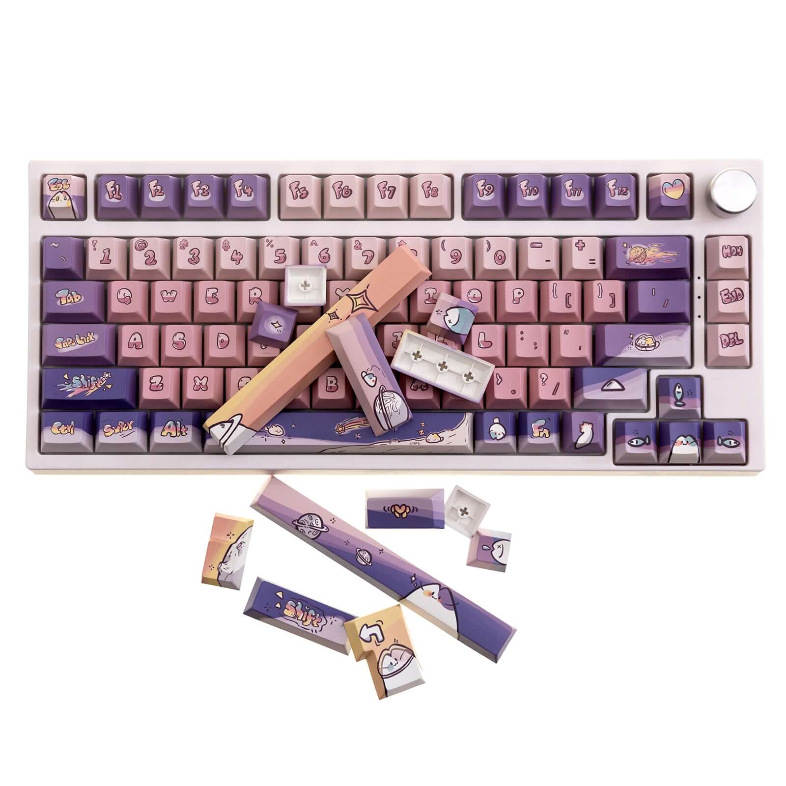 Gamakay 140 Keys Purple & Pink Space Cat Theme Keycaps Set - Image 3