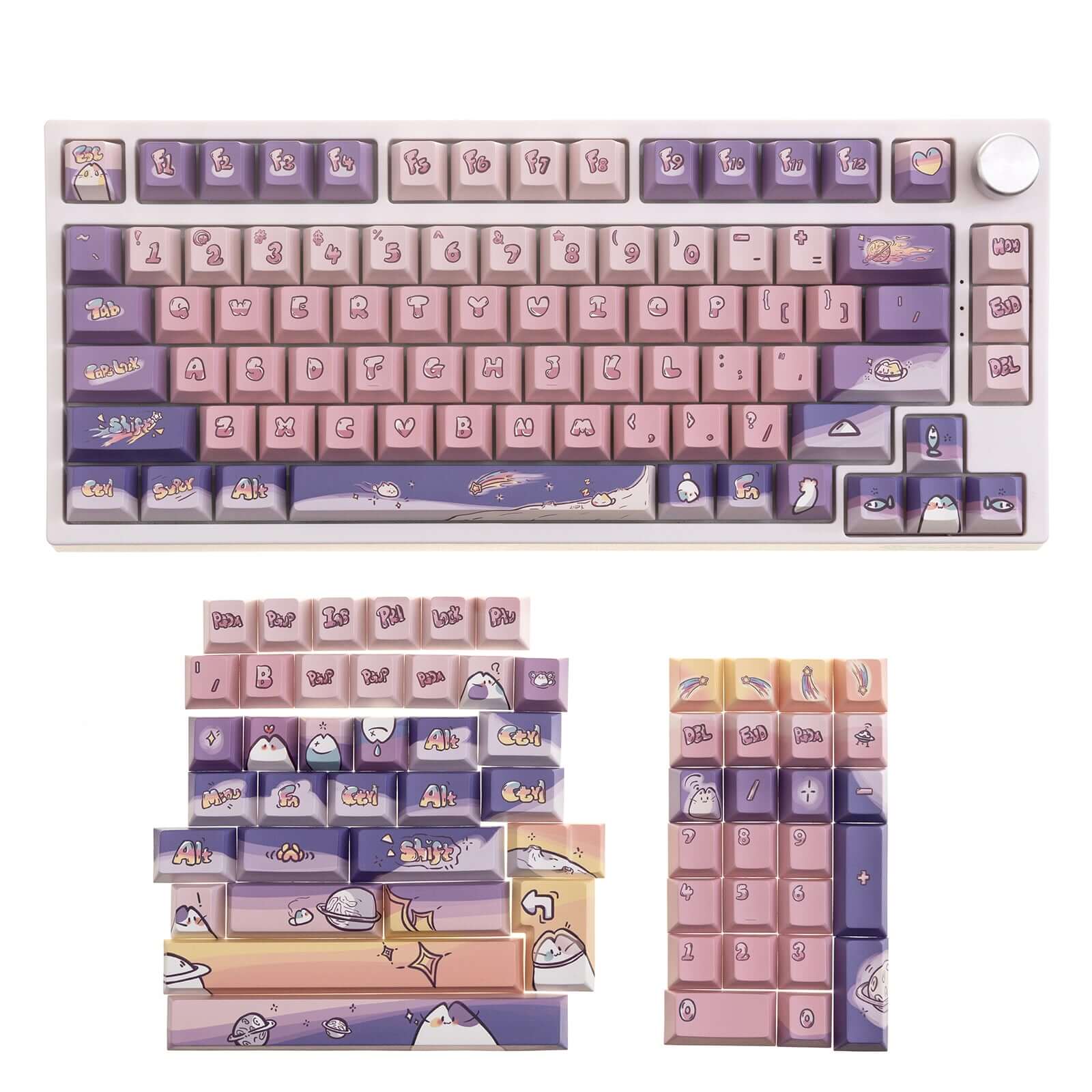 Gamakay 140 Keys Purple & Pink Space Cat Theme Keycaps Set - Image 4