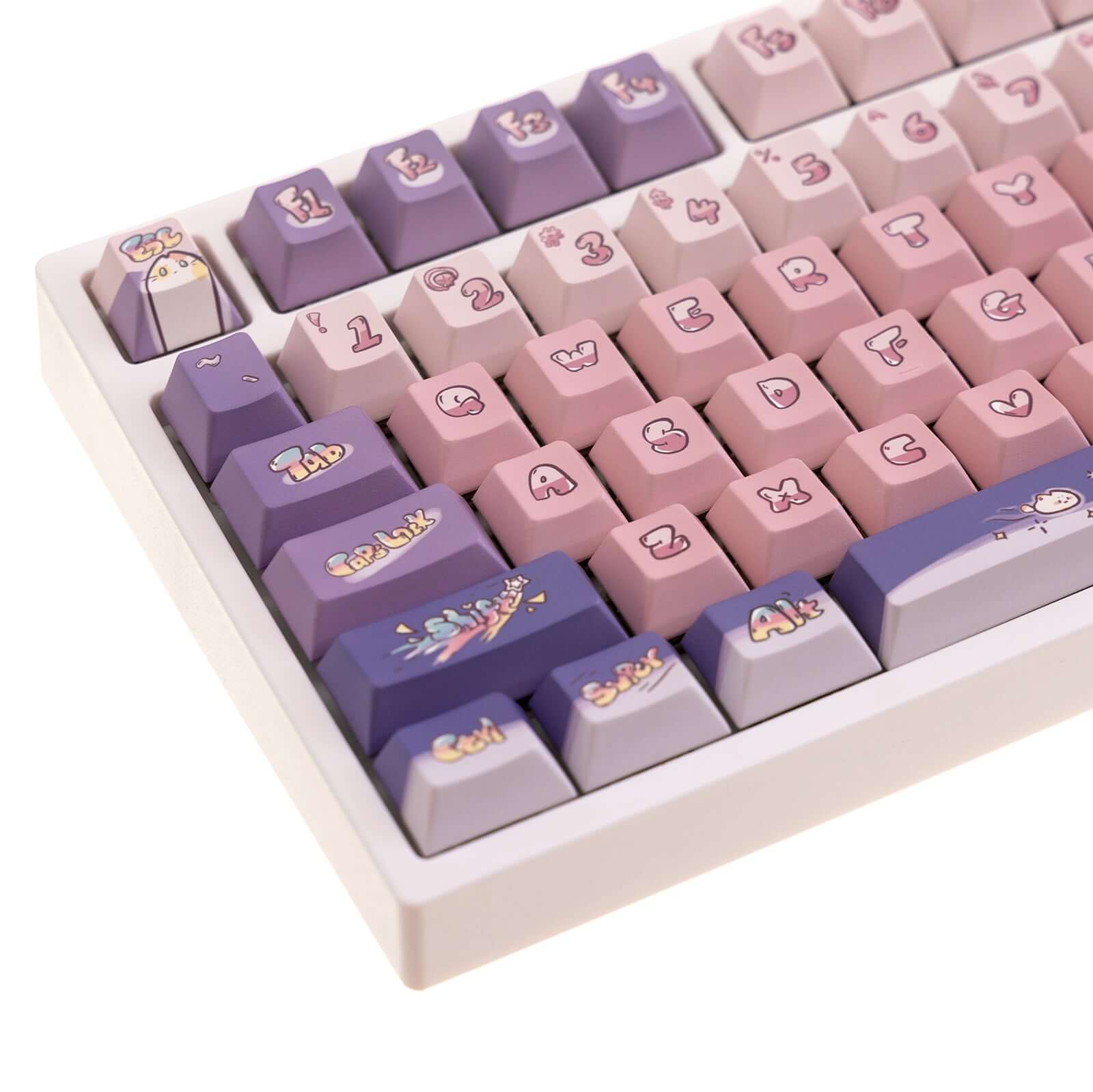 Gamakay 140 Keys Purple & Pink Space Cat Theme Keycaps Set - Image 6