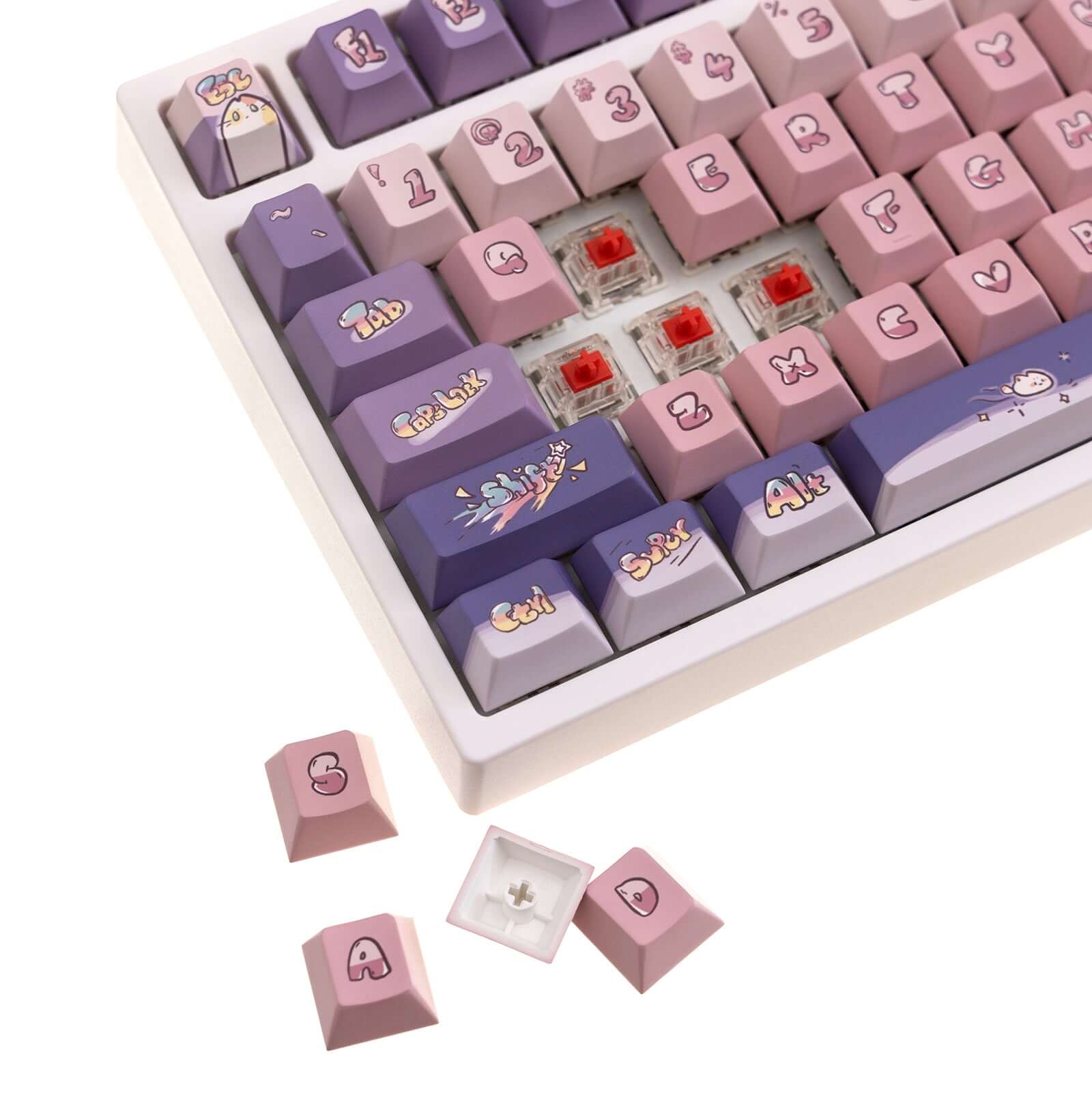 Gamakay 140 Keys Purple & Pink Space Cat Theme Keycaps Set - Image 7