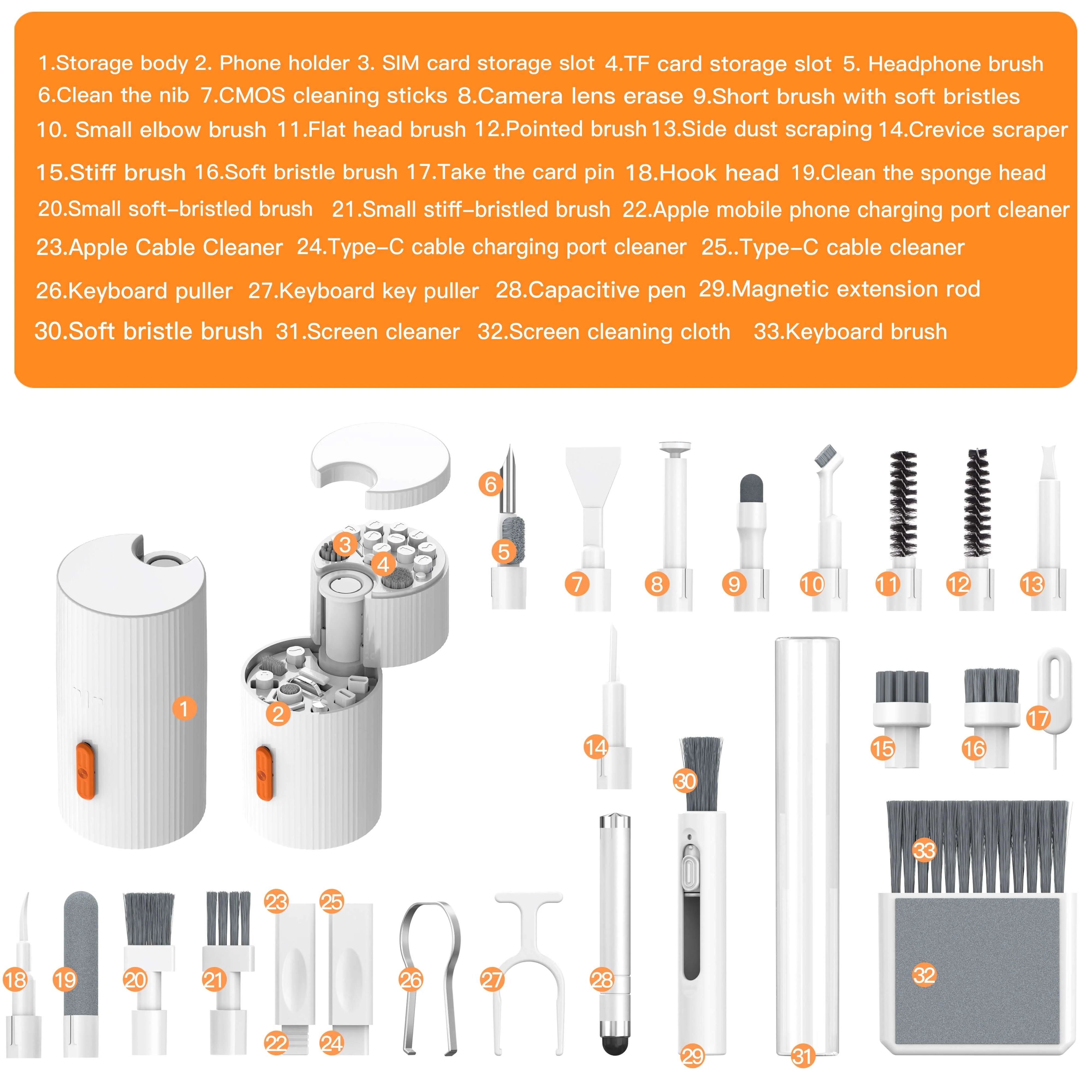 Gamakay 33-in-1 Magnetic Rotating Cleaning Kit for Keyboards, Laptops, Cameras & Earbuds - Image 5