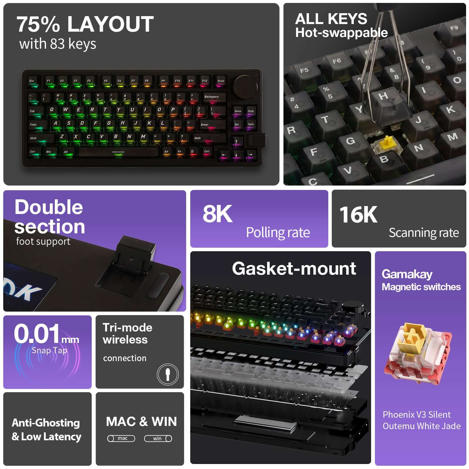Gamakay x NaughShark NS75 Hall Effect keyboard 0.005mm RT Accuracy 8K Polling Rate - Image 3