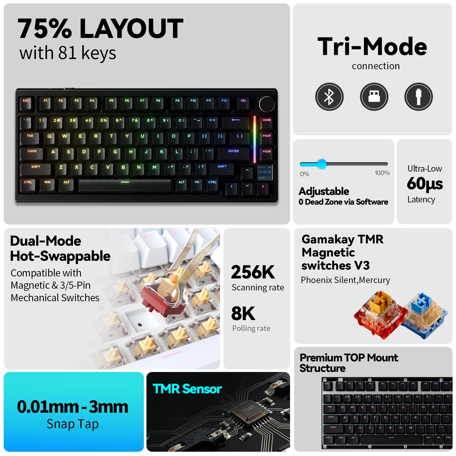 GamaKay TK75 TMR Magnetic Keyboard 8k polling rate - Image 6