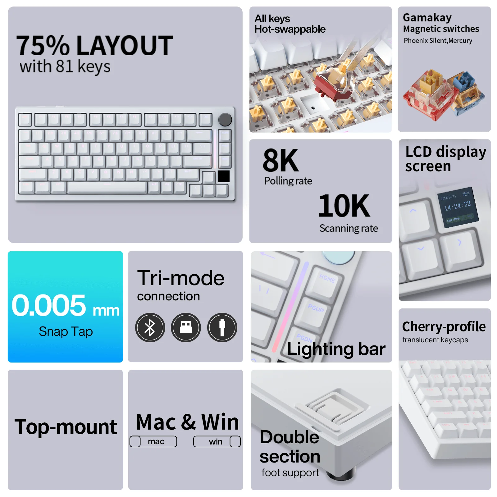 Gamakay TK75HE V2 Hall Effect keyboard 8K Polling Rate 0.005mm RT Accuracy - Image 21