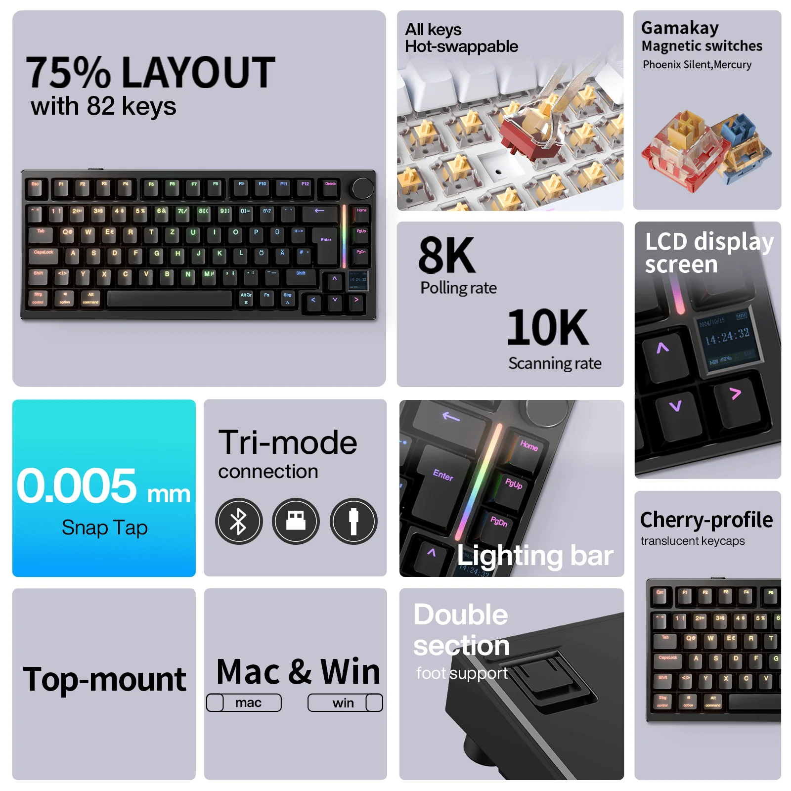 Gamakay TK75HE V2 Hall Effect keyboard 8K Polling Rate 0.005mm RT Accuracy - Image 22