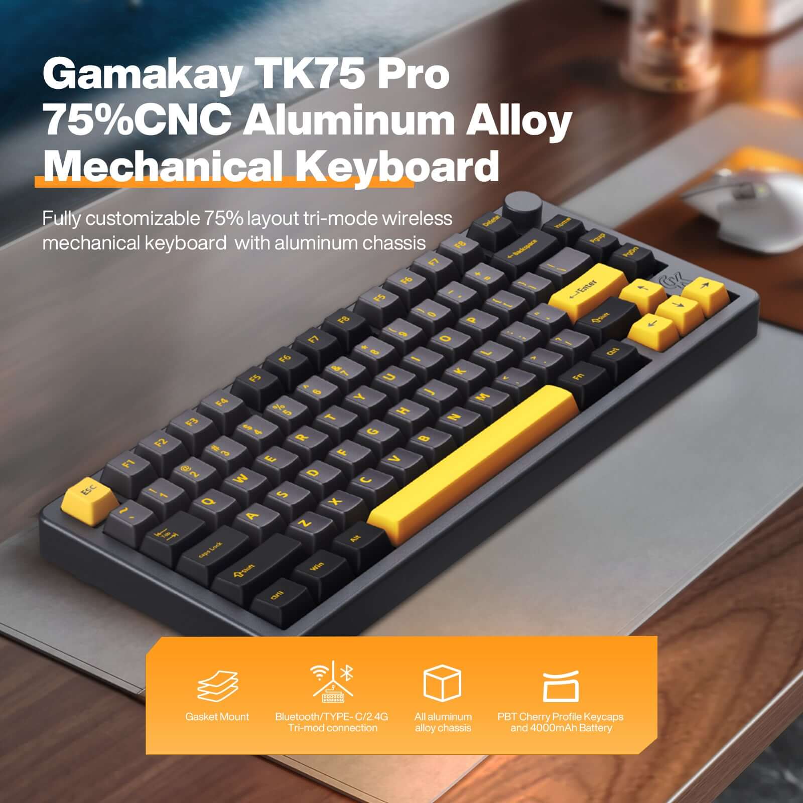 Gamakay TK75PRO 75% Wireless Custom Mechanical Aluminum Alloy Keyboard - Image 6