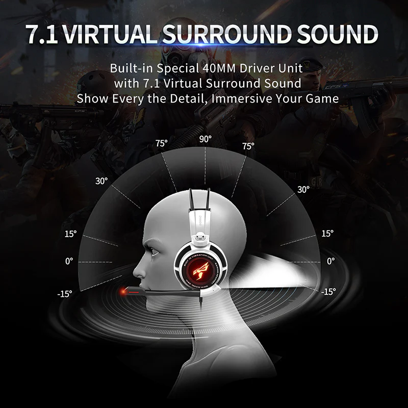 Somic G941 Gaming Headset 7.1 Sound Vibration LED Light USB Plug Headset with Microphone Stereo Boss Noise Cancelling Headphones for PS5/PS4/PC/Laptop/PC - Image 5